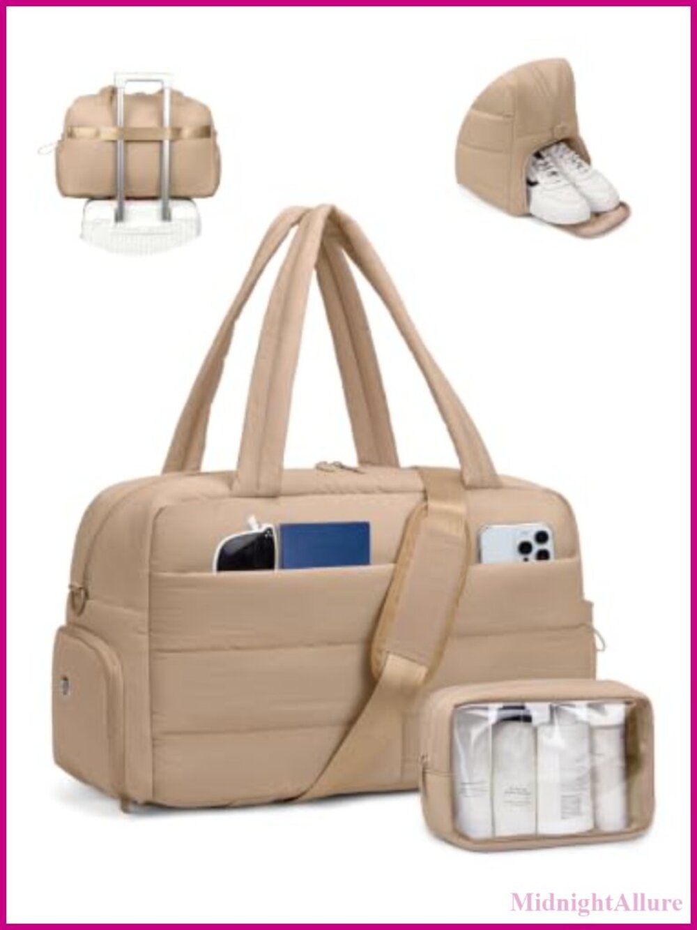 Puffer Travel Duffle Bag Nylon Weekender Carry On Gym Bag